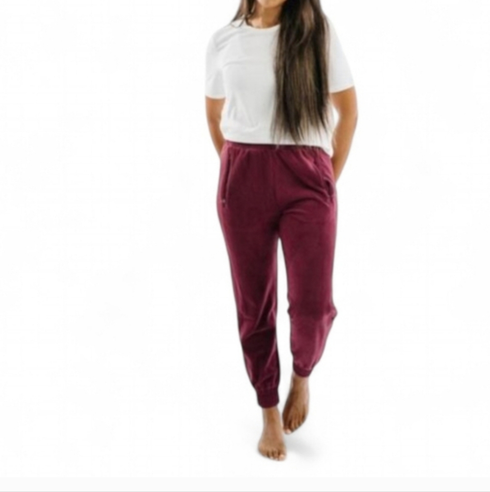 Zyia Fleece Winter Jogger Burgundy Pants